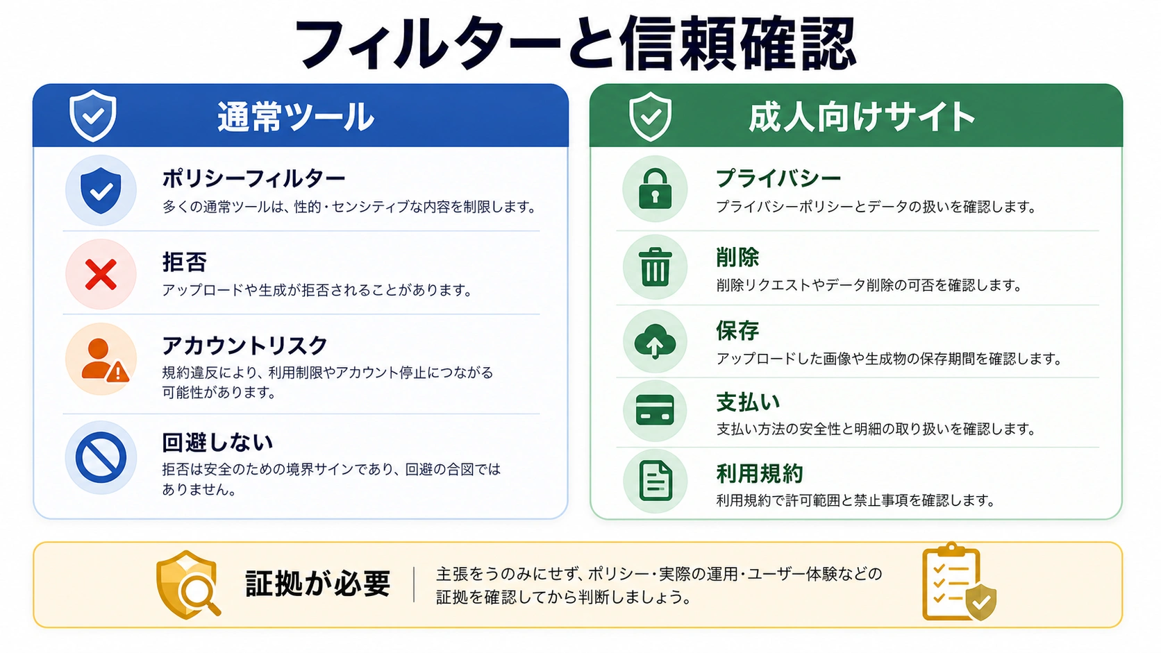 一般向けフィルターと成人向けサイトの信頼確認