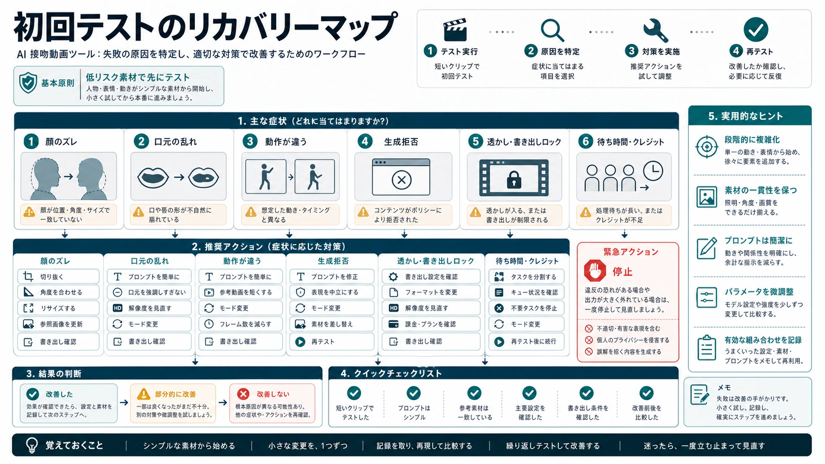 AIキス動画の初回失敗から回復する判断図