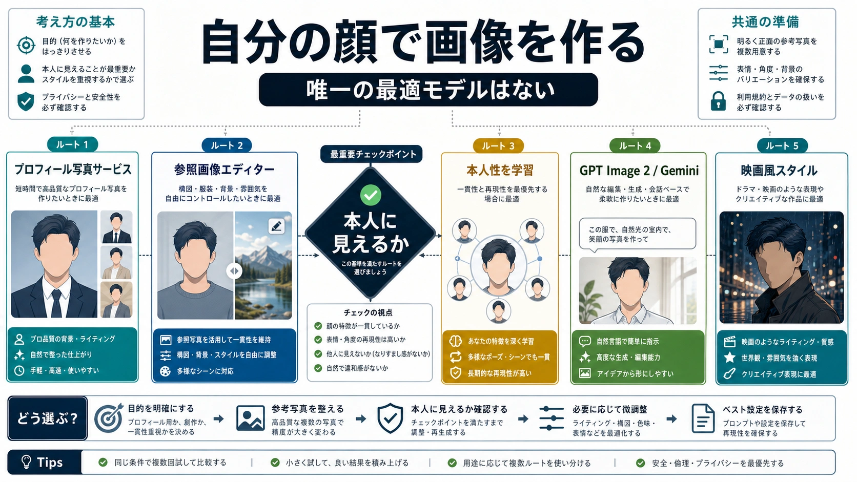 自分の顔で高品質なAI写真を作るなら、モデル名より先に用途を分ける