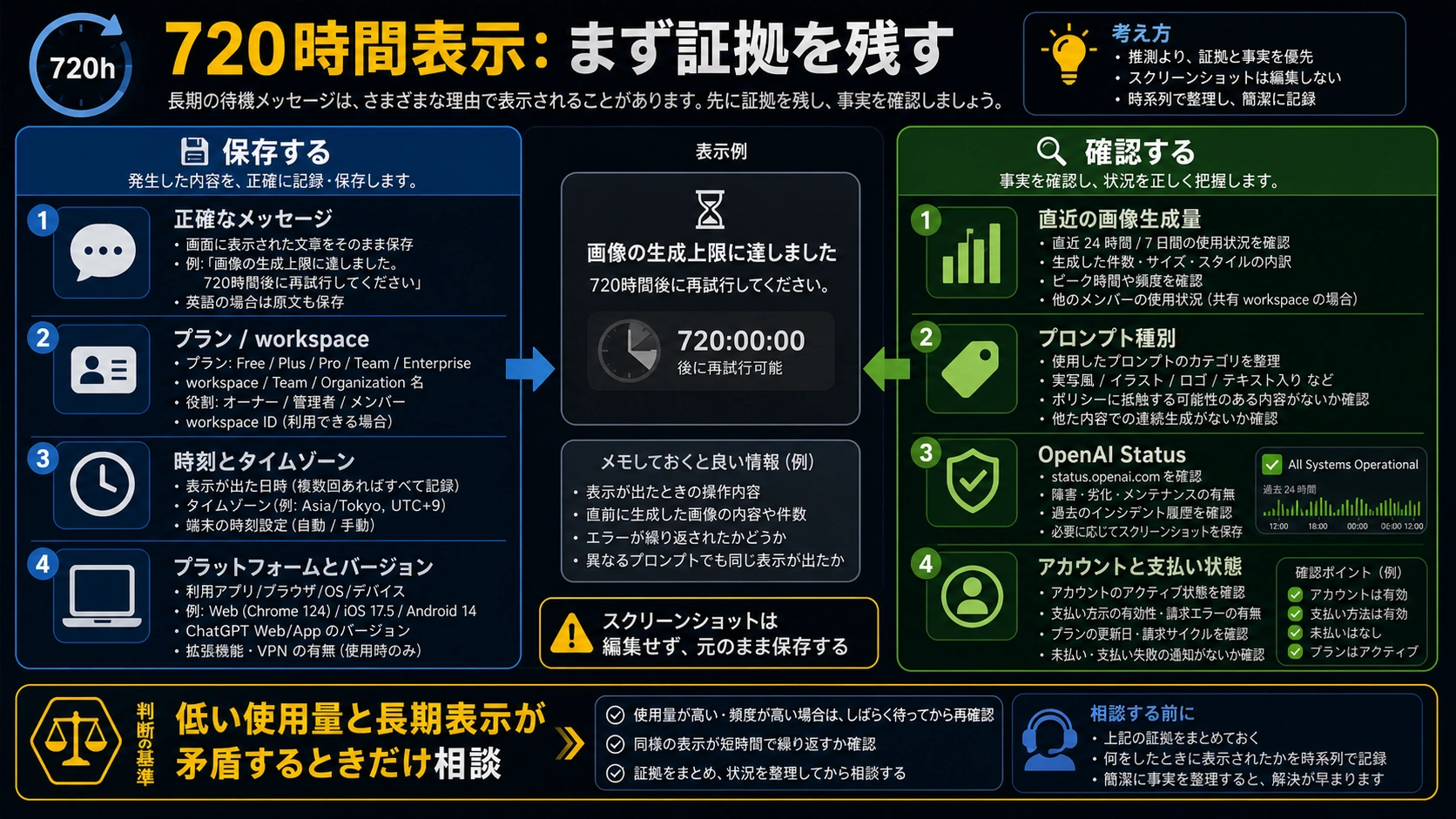 ChatGPT 画像生成の 720 時間メッセージに対する証拠チェックリスト