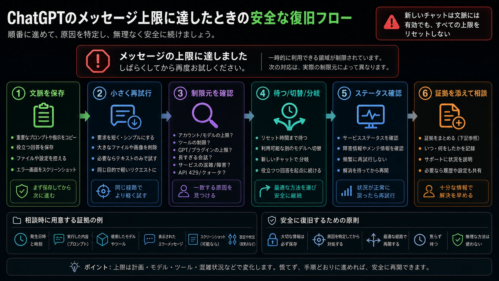 ChatGPTメッセージ上限の安全な回復フロー
