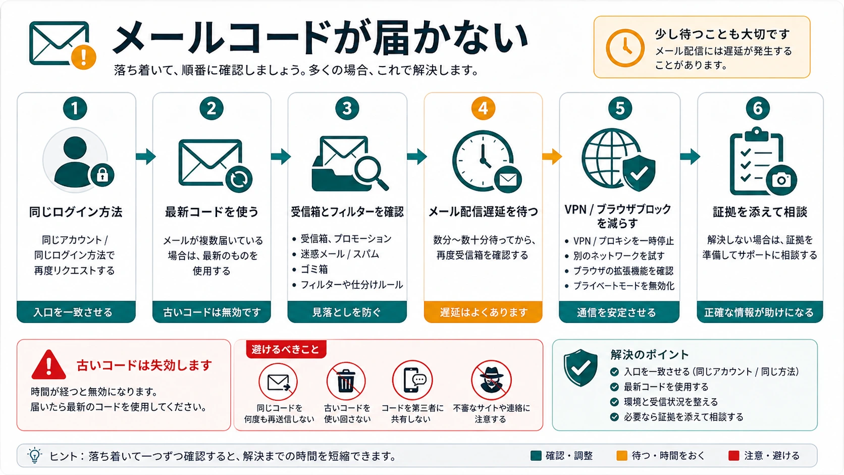 ChatGPT メール認証コードが届かない、遅い、無効になる時の復旧フロー