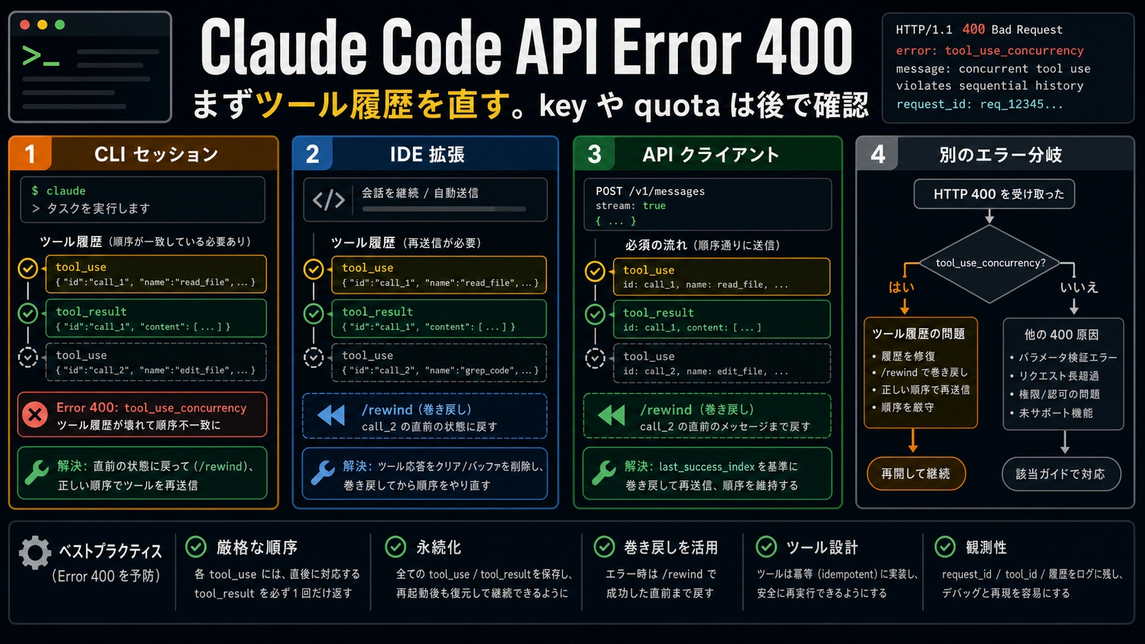 Claude Code API Error 400:まずツール履歴を直す