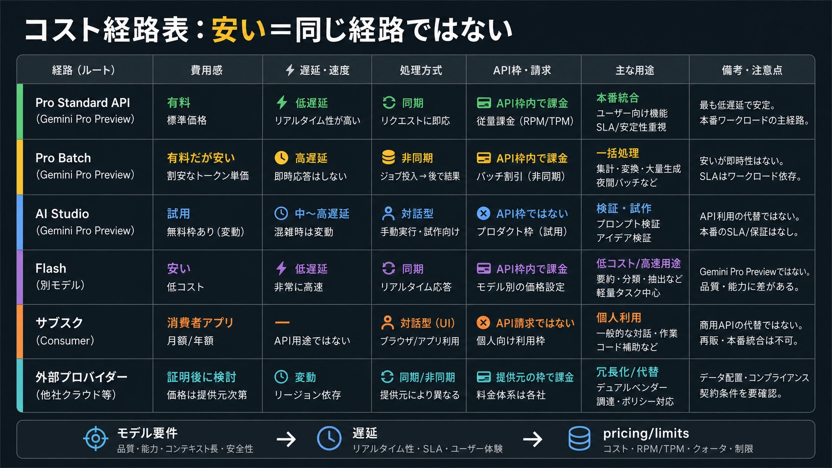 model ID、プロジェクト、billing、RPM、TPM、RPDを確認するactive limitsチェックリスト