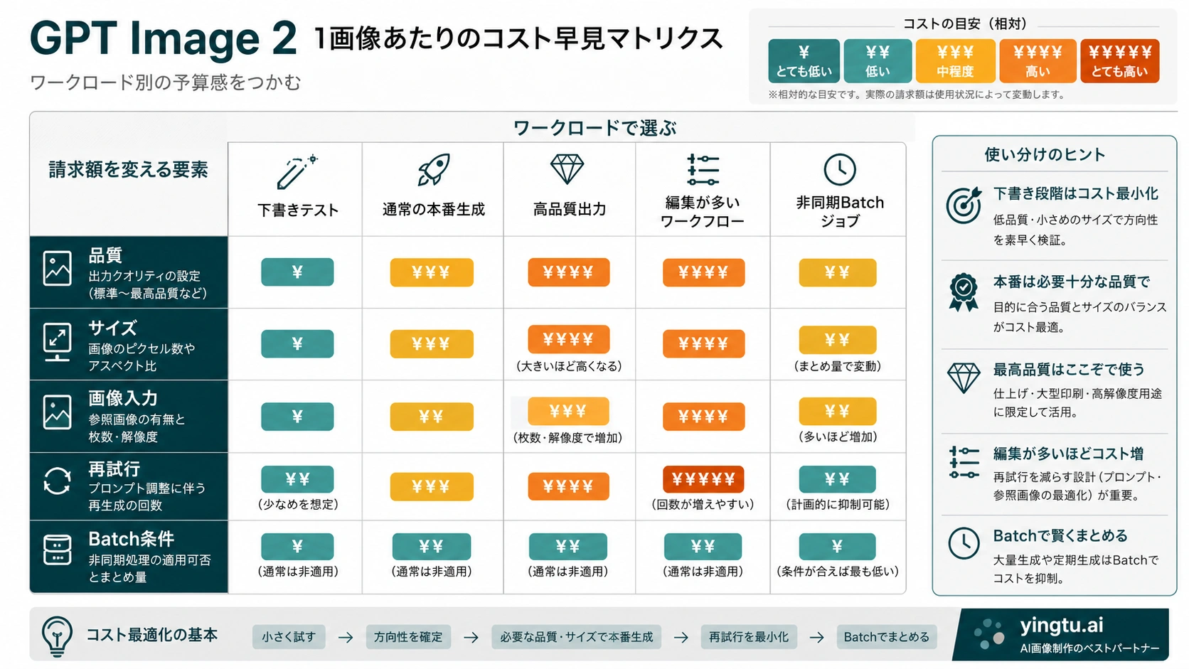 GPT Image 2 のワークロード別コスト行列