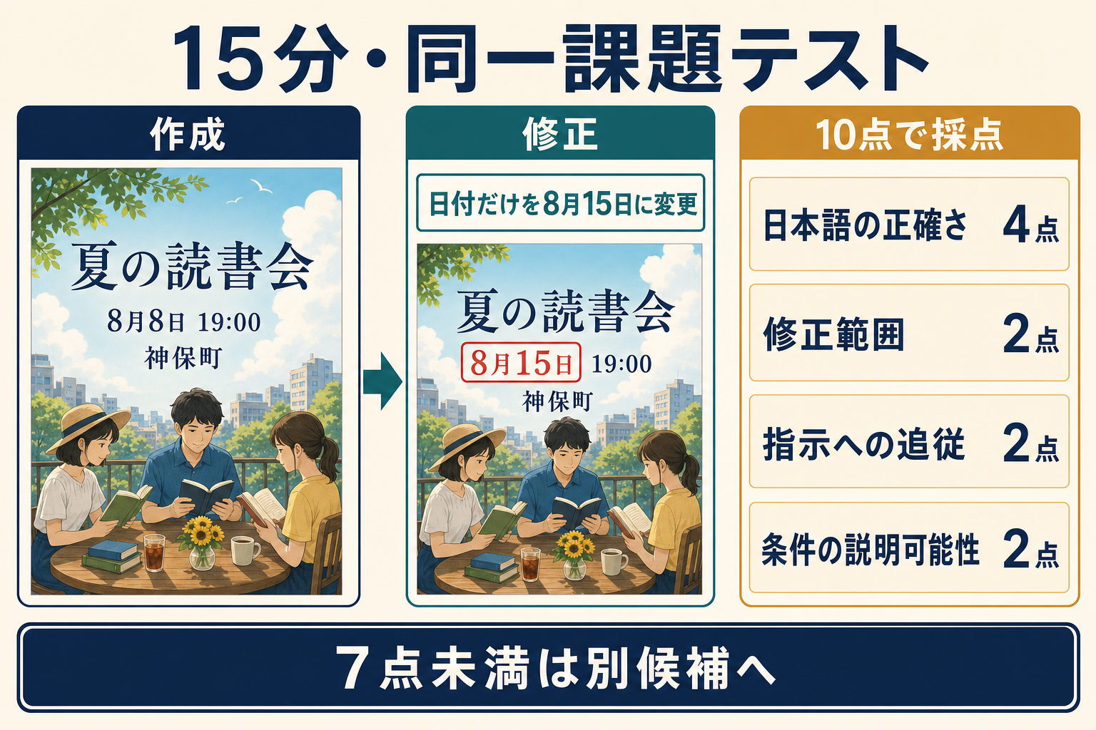 Grok代替候補を同じ日本語ポスター課題で採点する15分テストのスコアカード