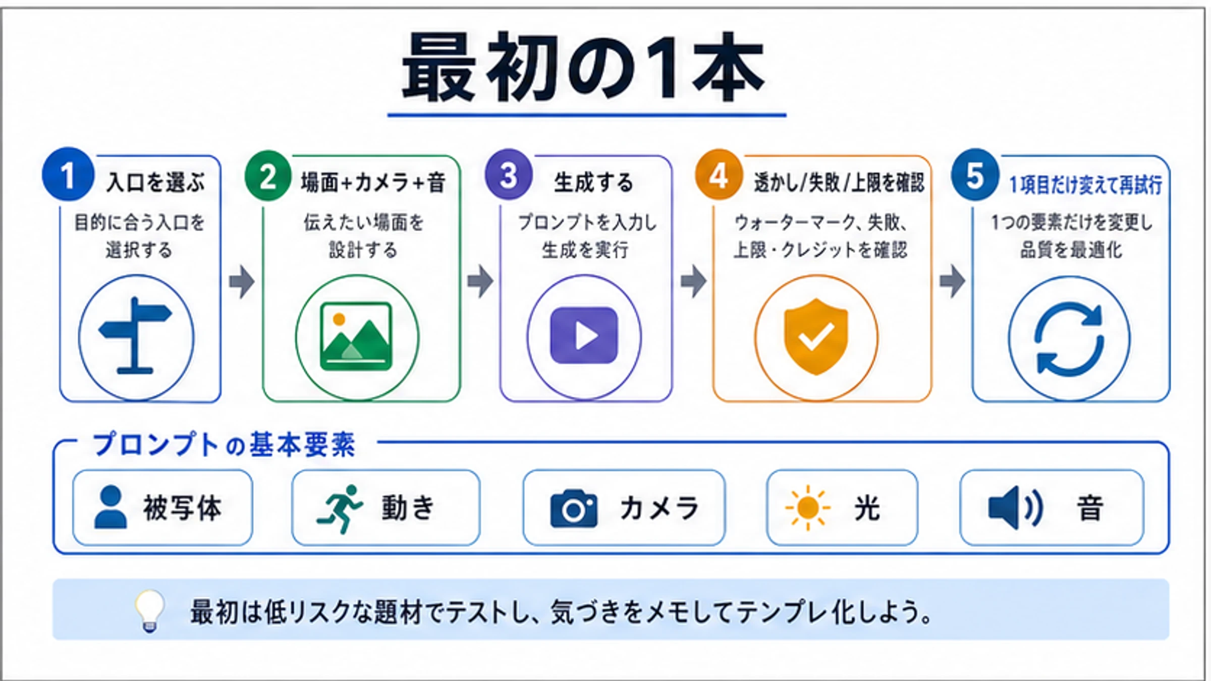 入口選択から生成レビュー再試行までのGoogle Veo 3最初の1本ワークフロー