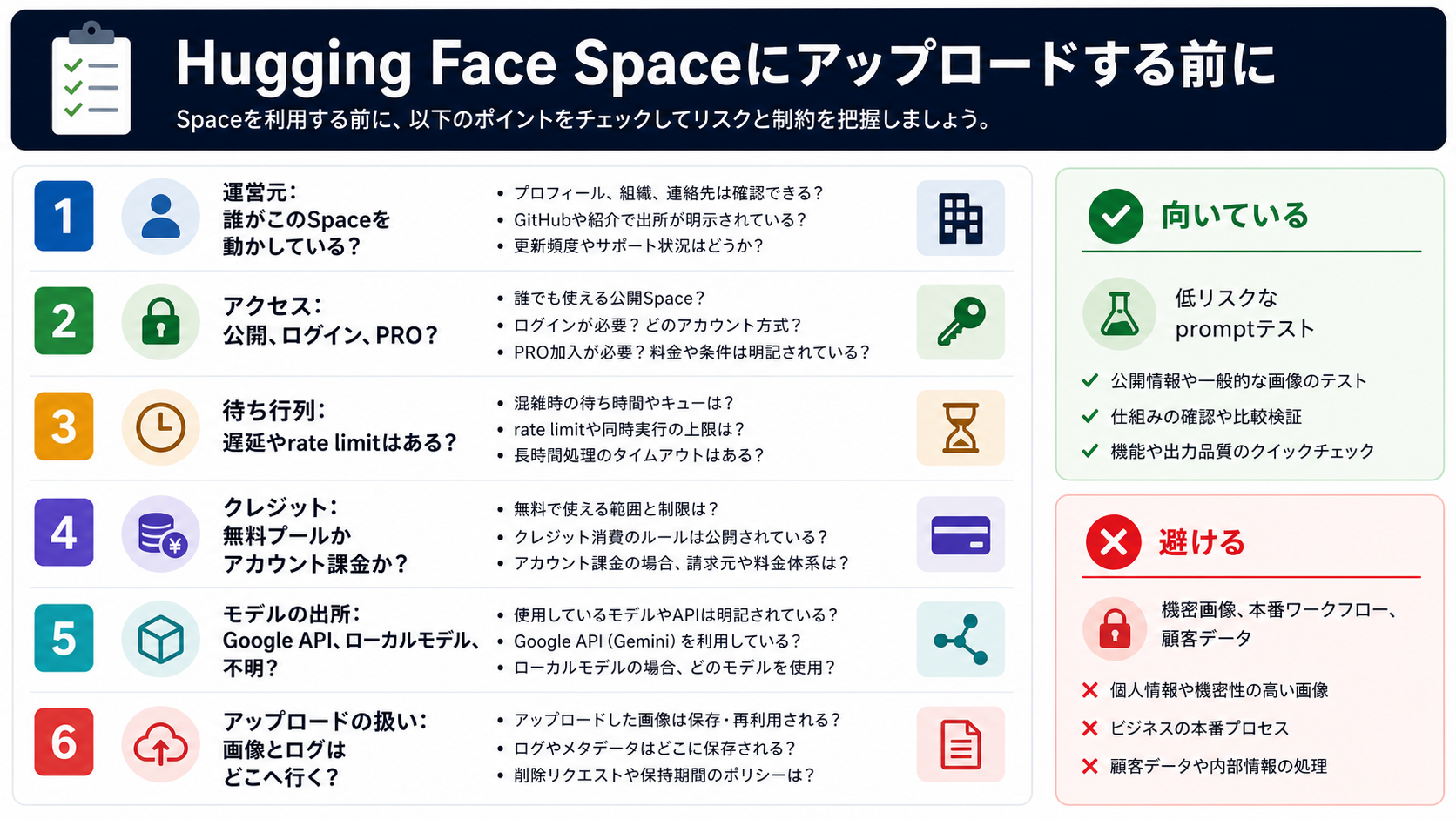 Hugging Face Spaceを画像アップロード前に確認するチェックリスト