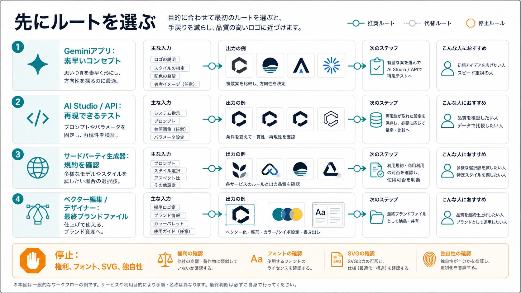 Nano Bananaでロゴ案を作るときのルート選択ボード