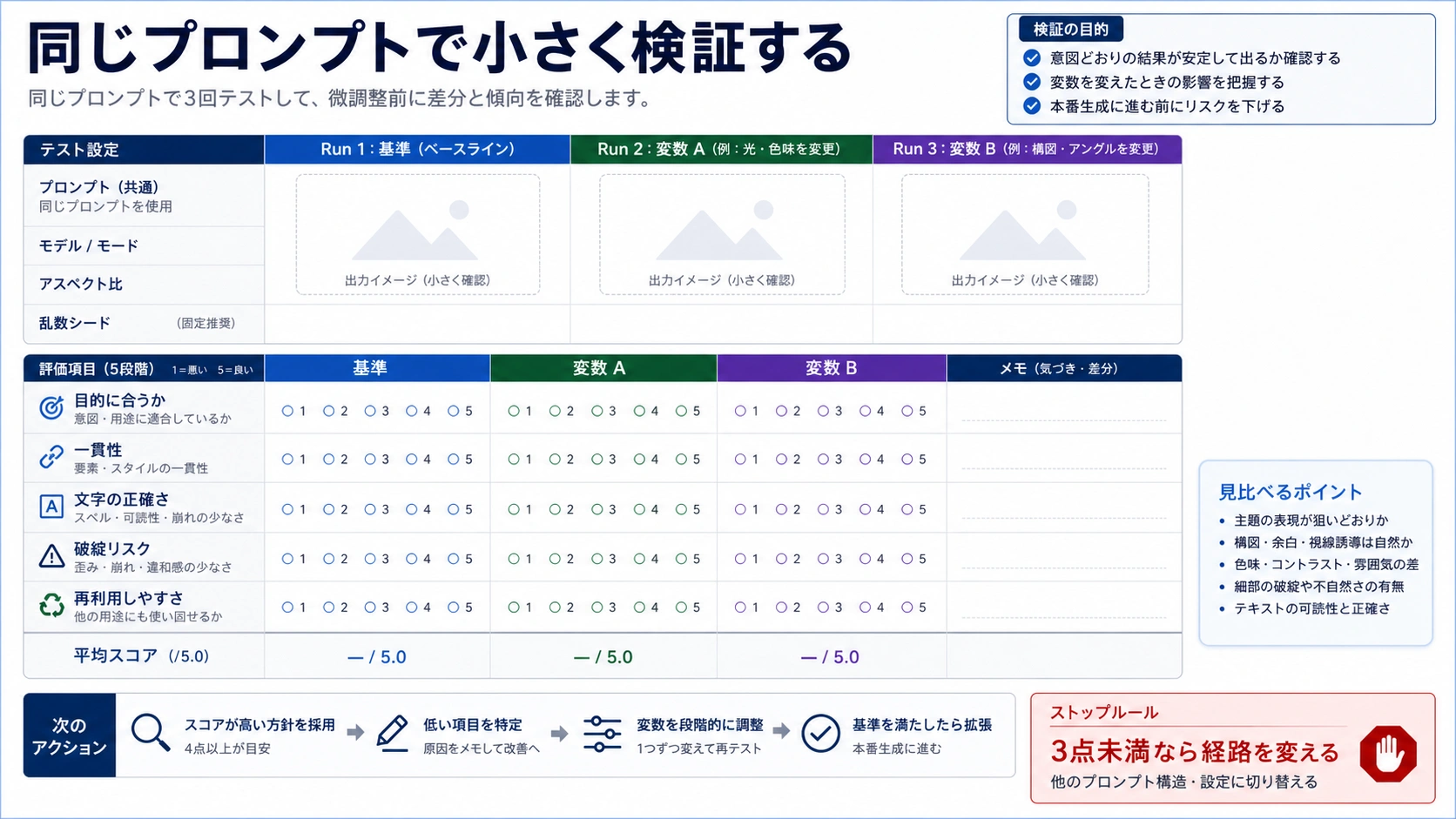 同じプロンプトを基準と変数で検証する日本語ワークシート