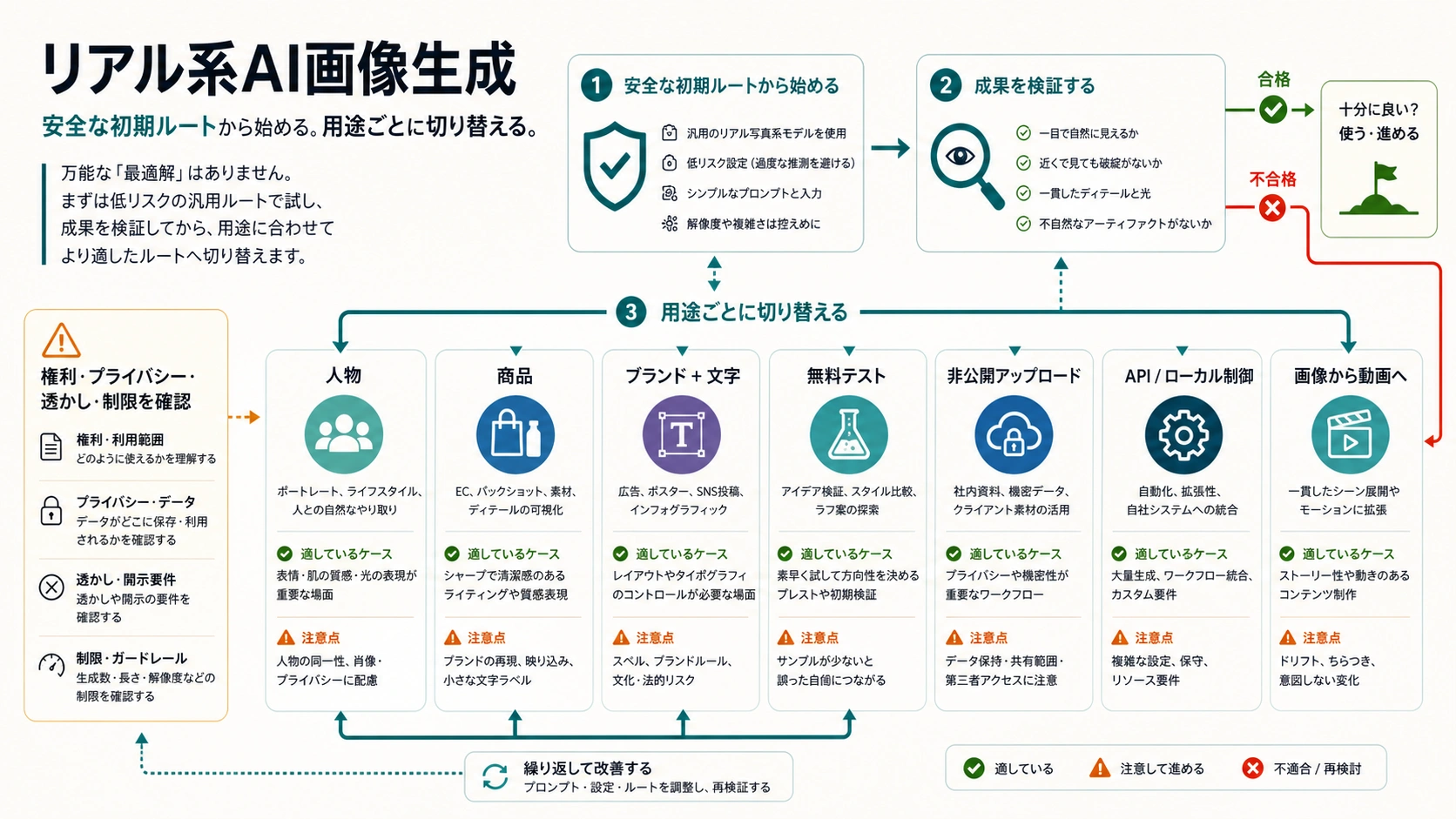 リアルなAI画像生成の選び方:用途別ルート、注意点、切り替え基準