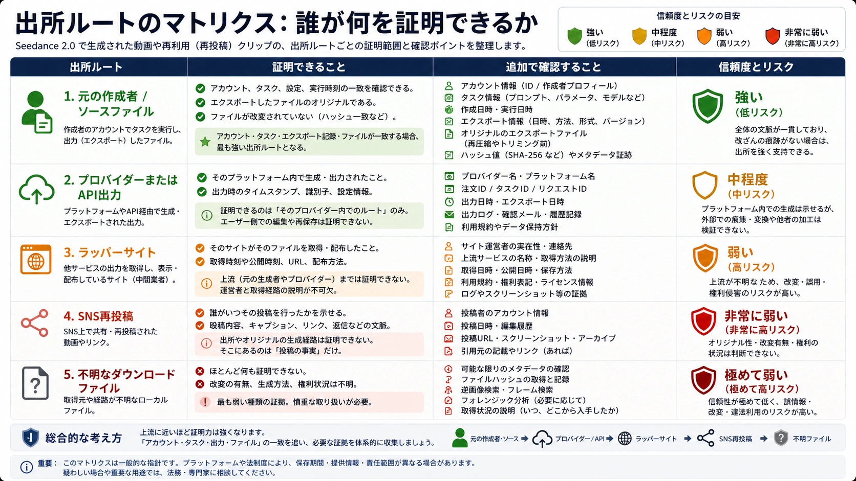 Seedance 2.0 AI生成・再投稿動画の出所ルートマトリクス