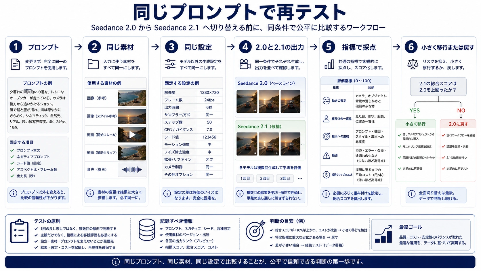 Seedance 2.0 と確認済み Seedance 2.1 ルートを同じプロンプトで再テストする流れ