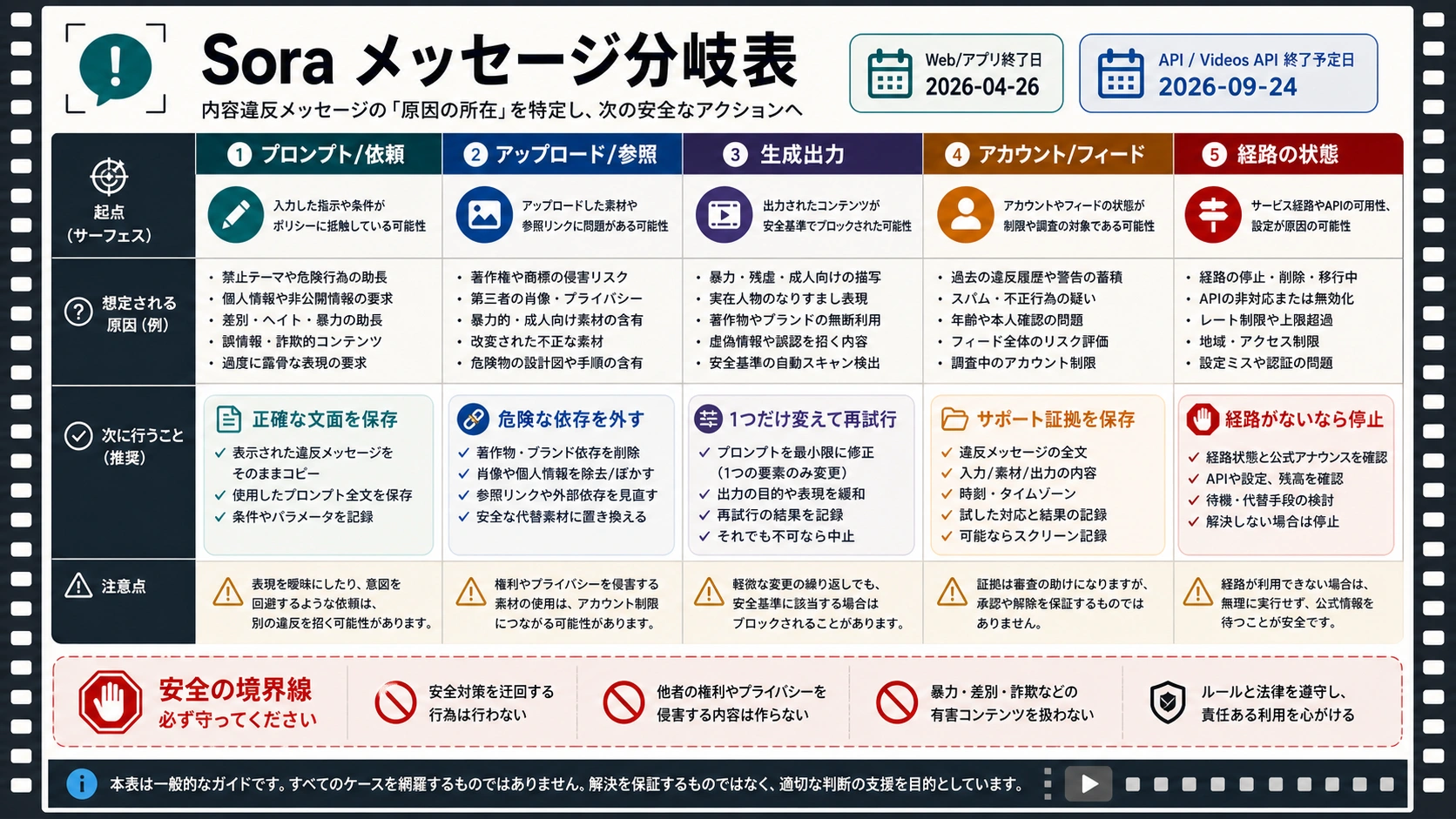 Sora content violation message decoder by surface