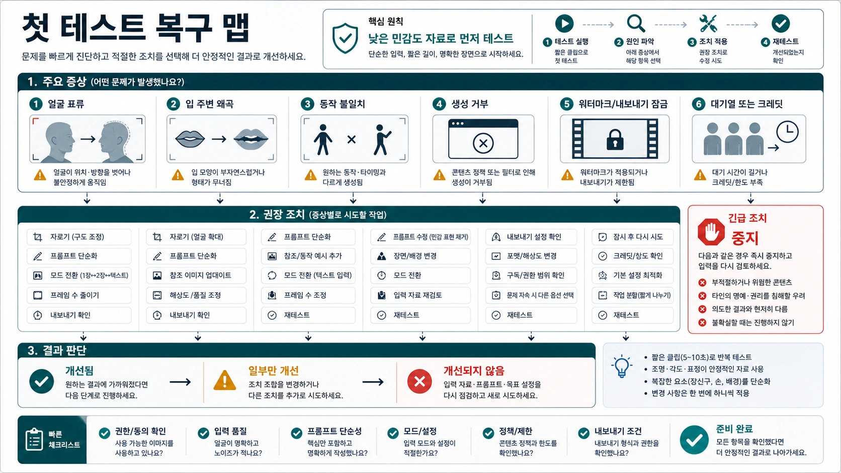 AI 키스 영상 첫 테스트 실패 후 복구 판단 지도