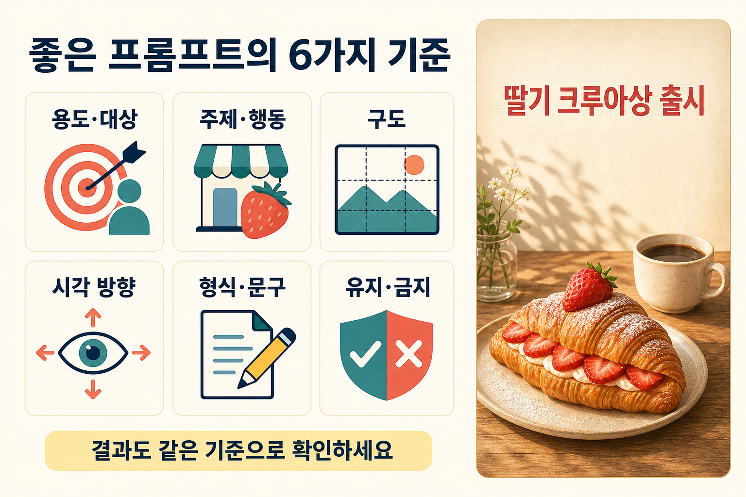 ChatGPT 이미지 프롬프트를 용도, 주제, 구도, 형식, 문구, 제약 조건으로 나눈 작성 카드