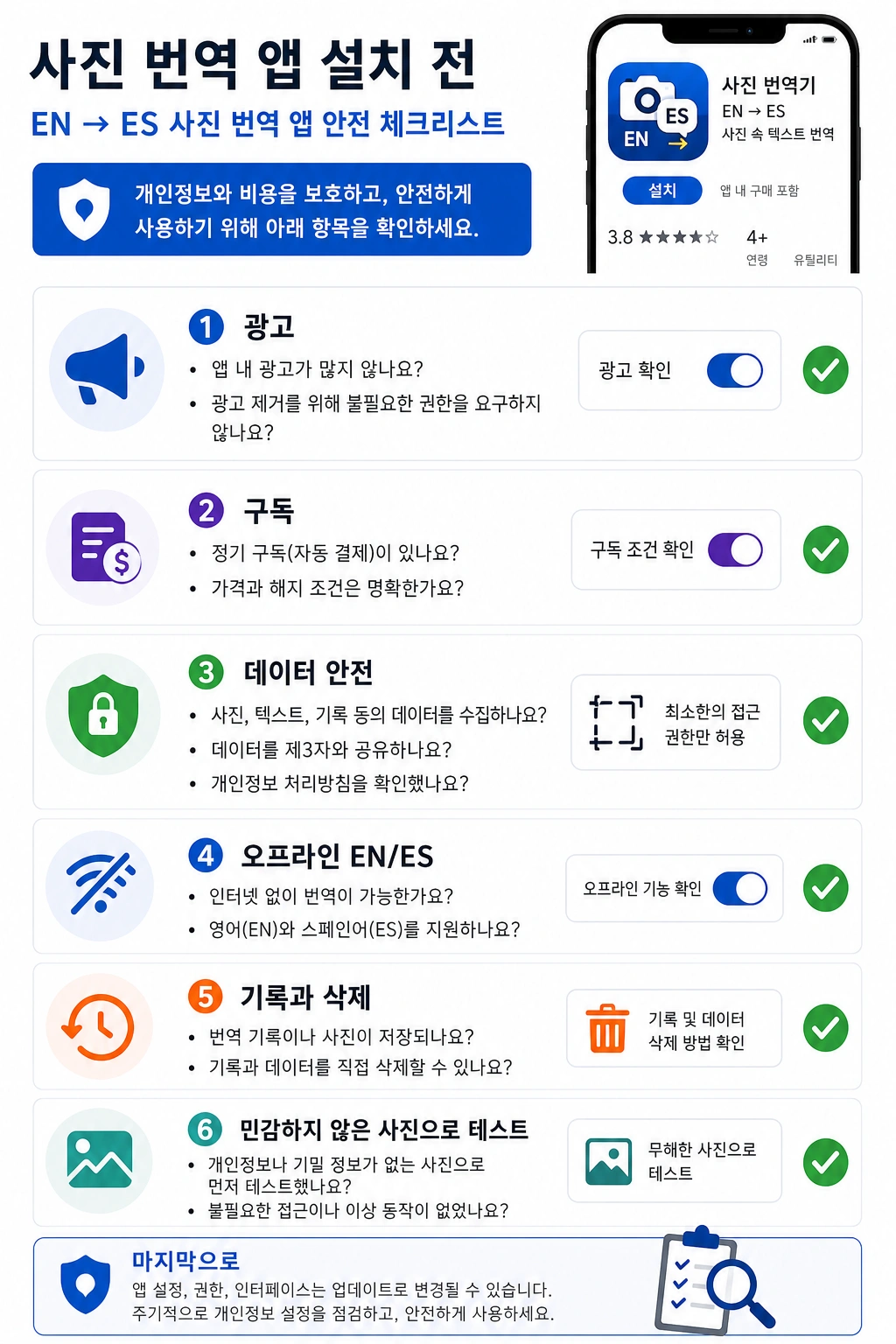 사진 번역 앱 설치 전 안전 체크리스트