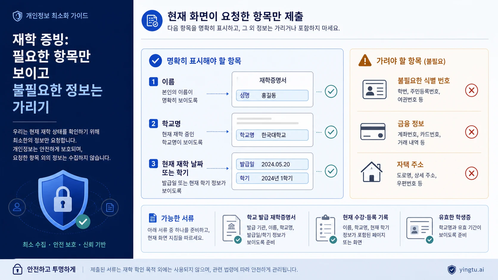 재학 증빙 필수 항목과 개인정보 최소화