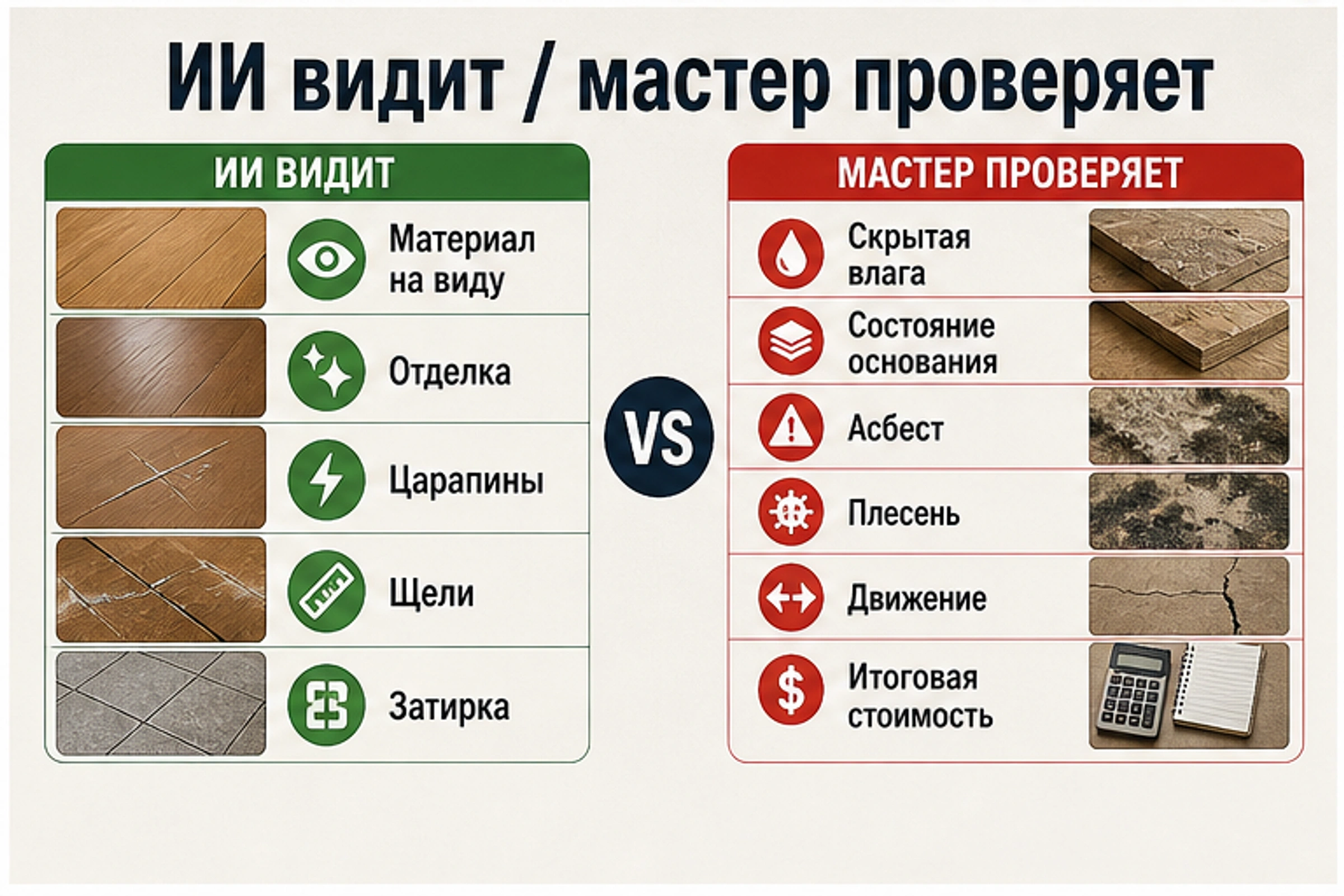 Граница между тем, что видно на фото пола, и тем, что должен проверить специалист.