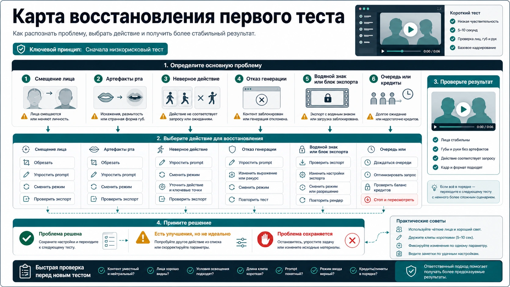 Карта восстановления после плохого первого теста ИИ-видео поцелуя