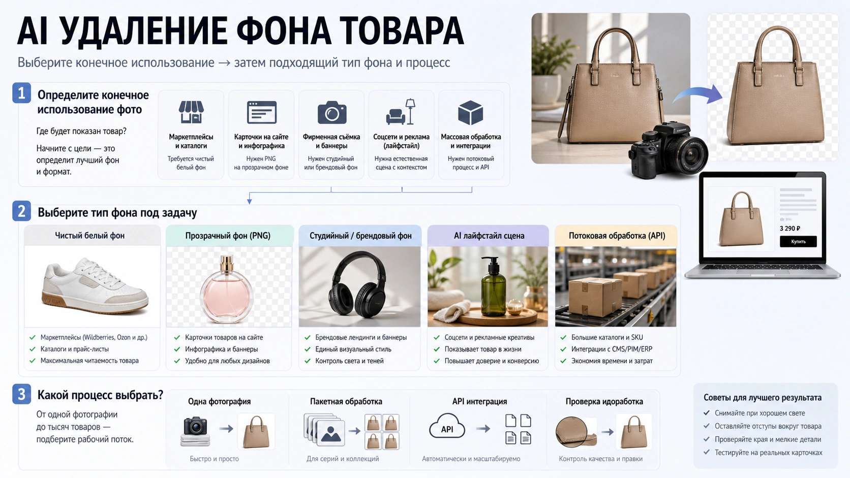 Удаление фона товара с ИИ: белый фон, прозрачный PNG, студия или сцена