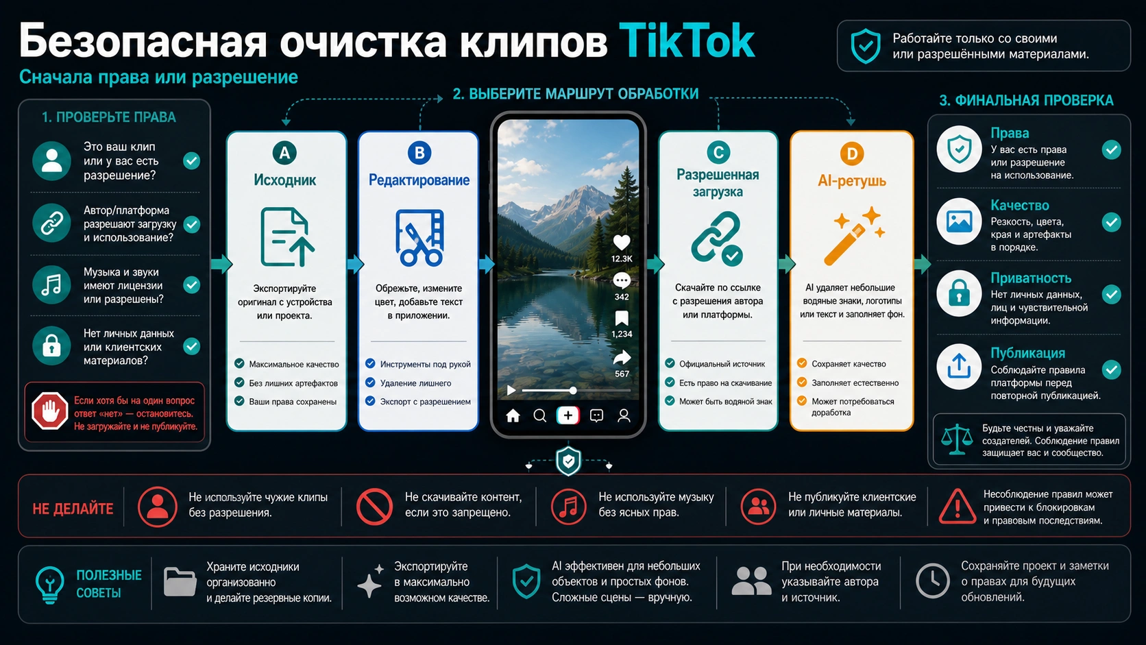 AI для удаления водяного знака TikTok: сначала права, потом качество