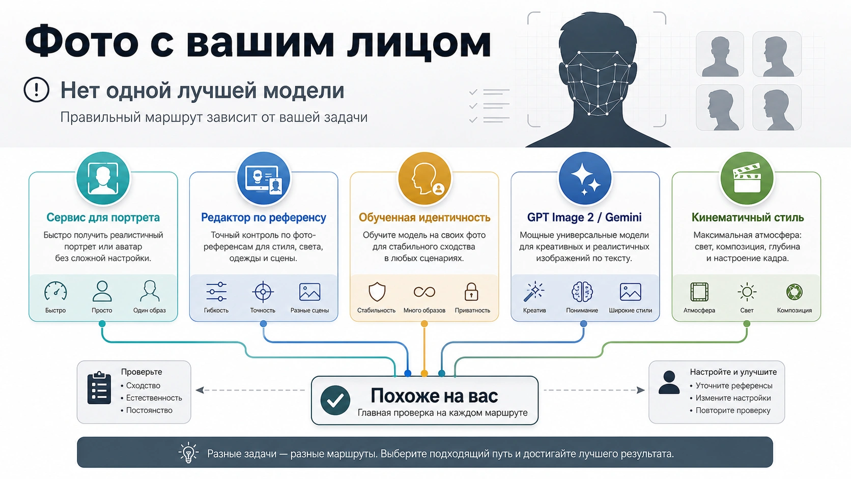 Лучшая нейросеть для фото с вашим лицом: сначала выберите маршрут