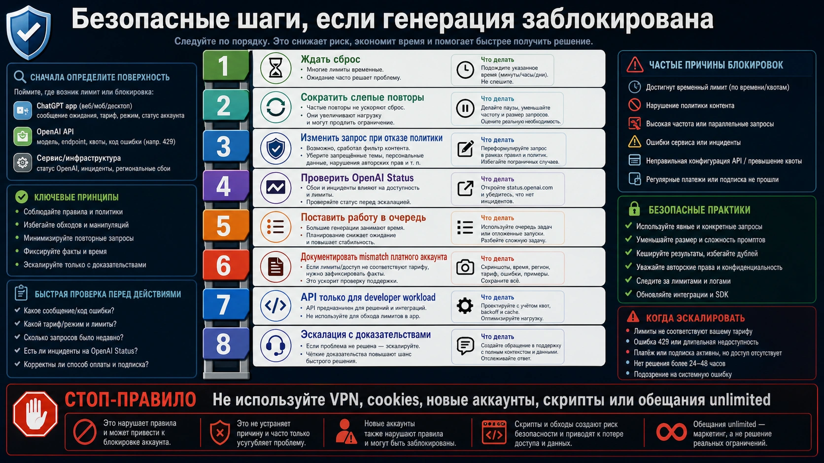 Безопасная лестница действий, когда генерация изображений в ChatGPT заблокирована