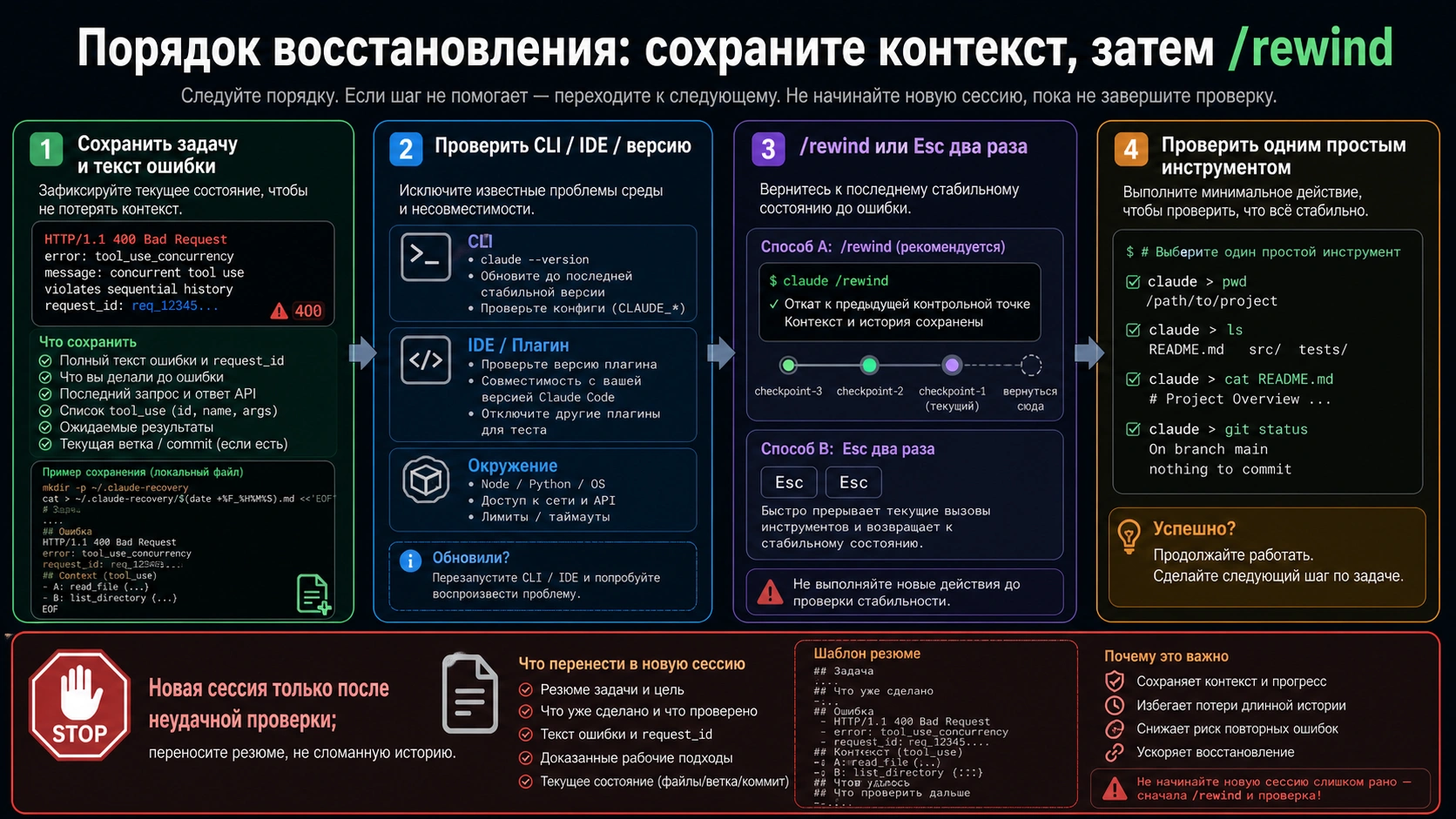 Лестница восстановления Claude Code через /rewind