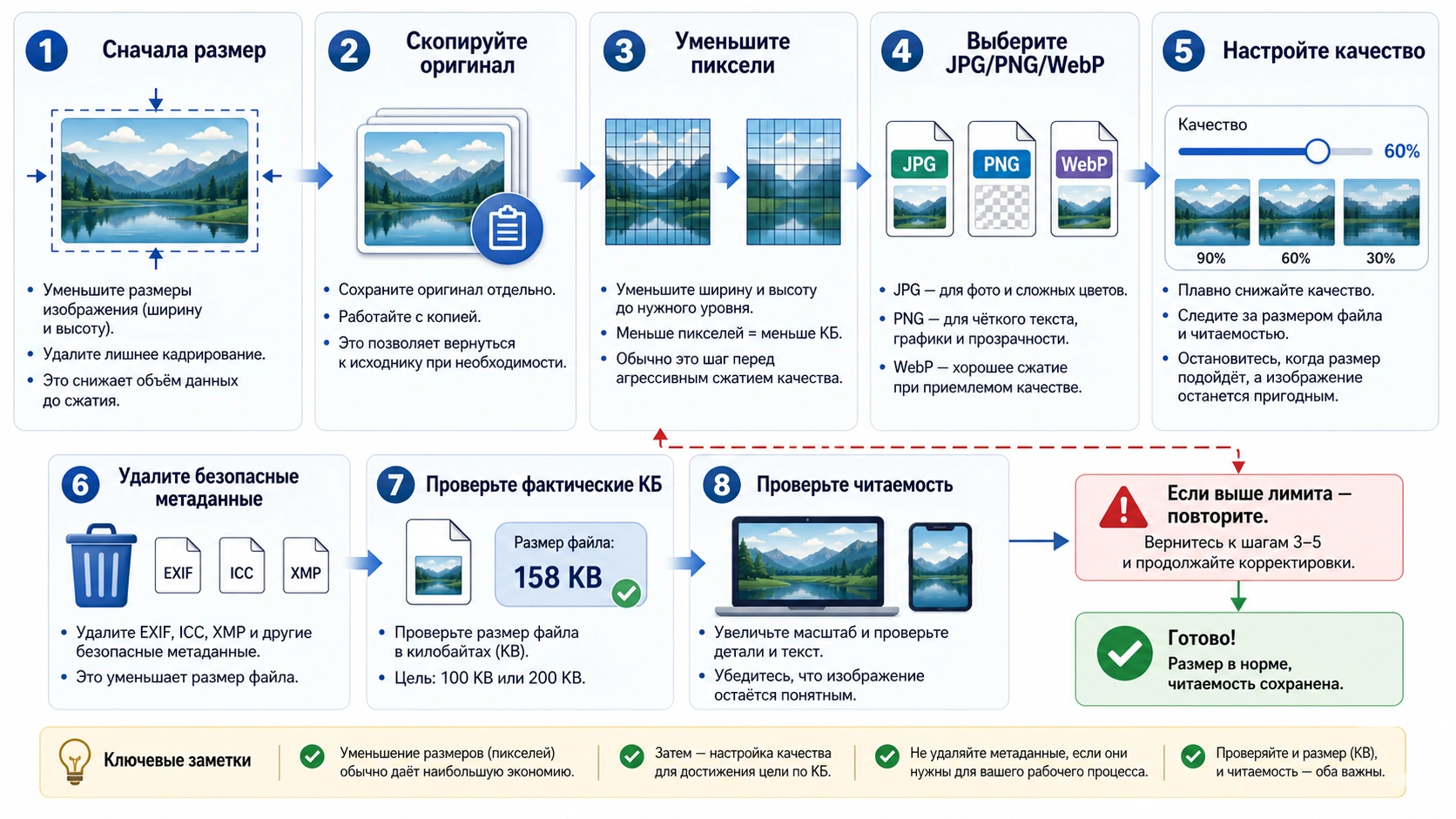 Процесс: размер, формат, качество и финальная проверка