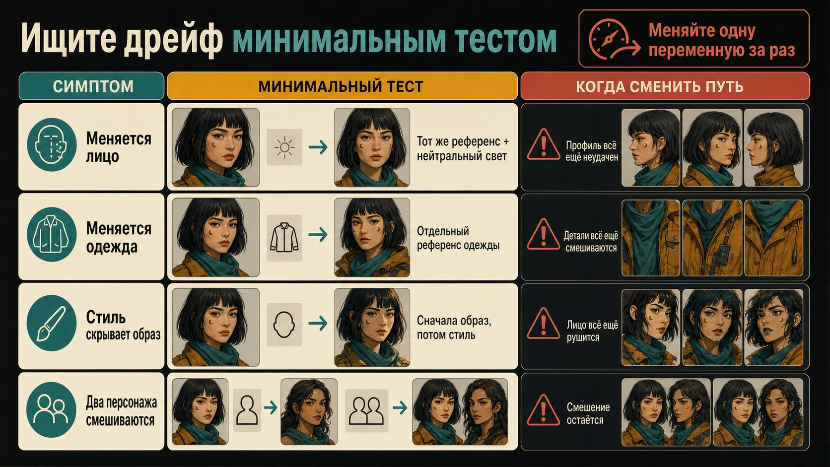 Диагностика дрейфа: видимая ошибка, самый маленький опыт и условие смены метода