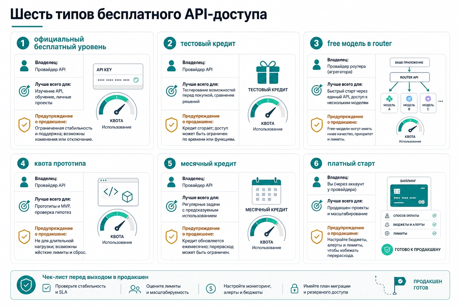 Русская схема шести типов бесплатного API доступа