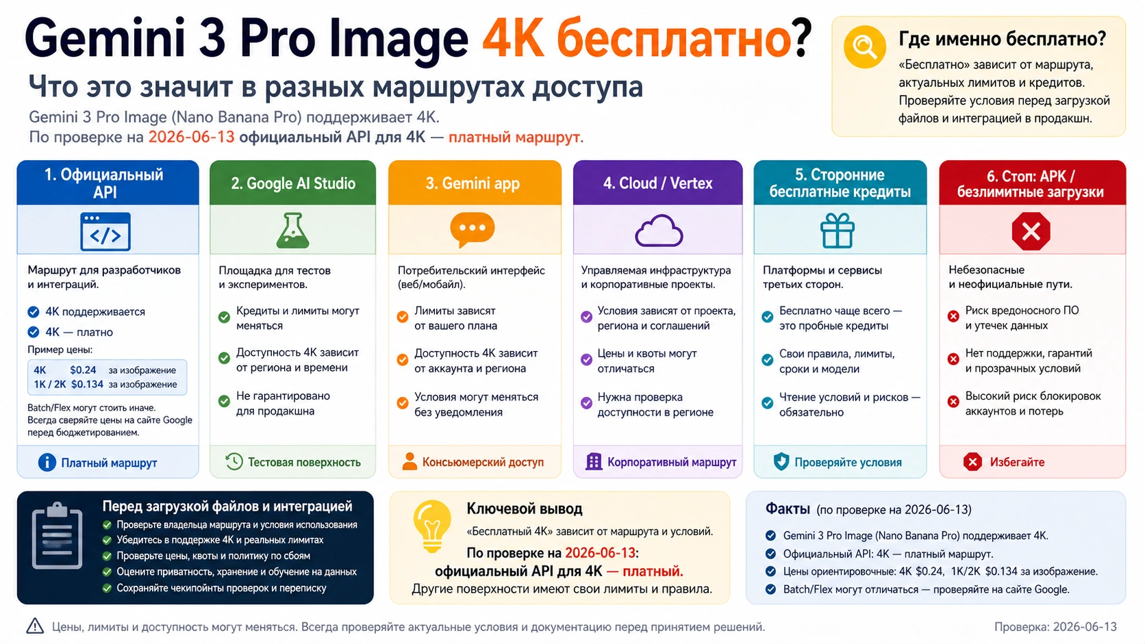 Gemini 3 Pro Image 4K бесплатно: что платно в API, а что является тестом или кредитом