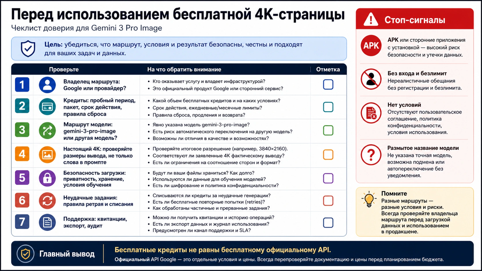 Gemini 3 Pro Image third-party free 4K trust checklist