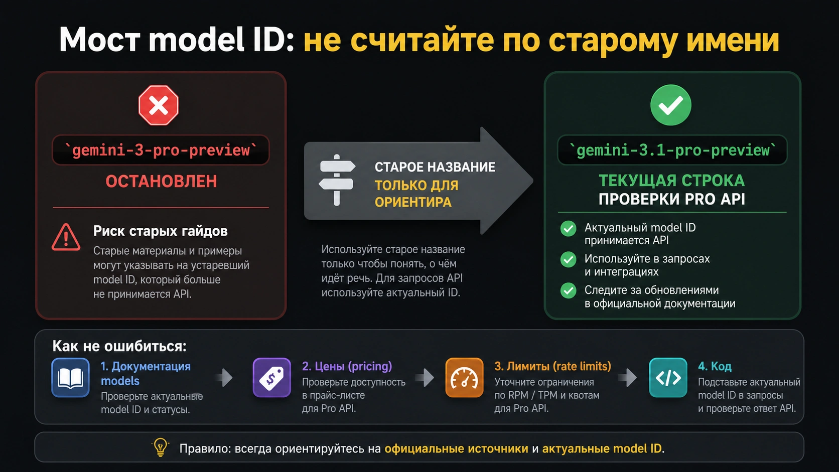 Мост между старым Gemini Pro Preview и текущим API model ID
