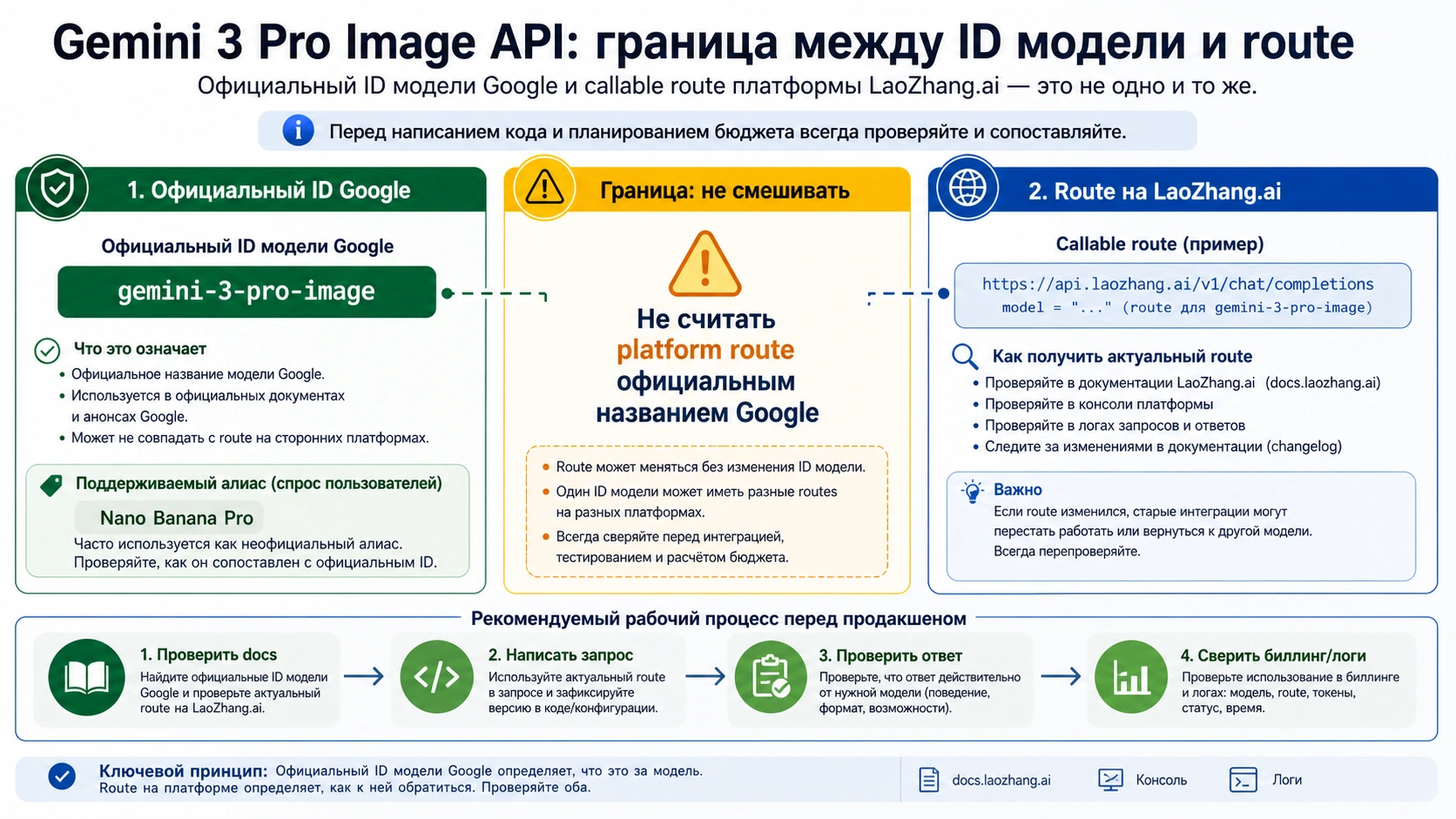 Граница между официальным model ID Gemini 3 Pro Image API и platform route gateway