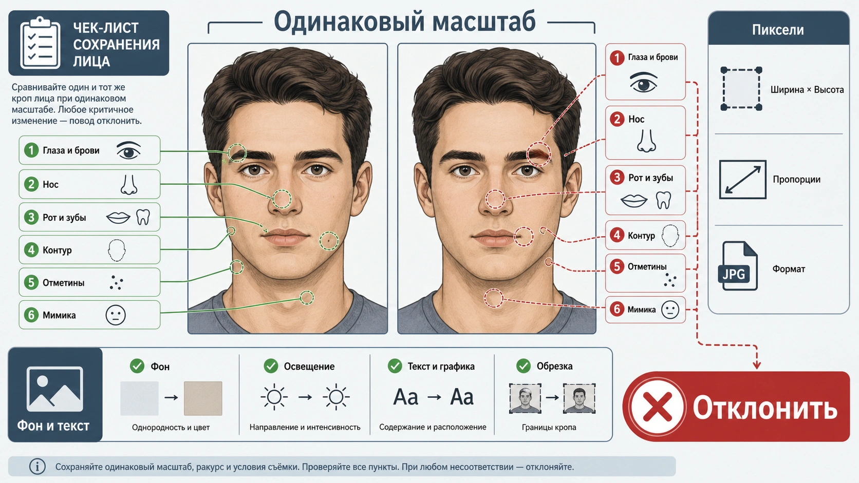 Чек-лист сравнения лица на исходном и увеличенном фото