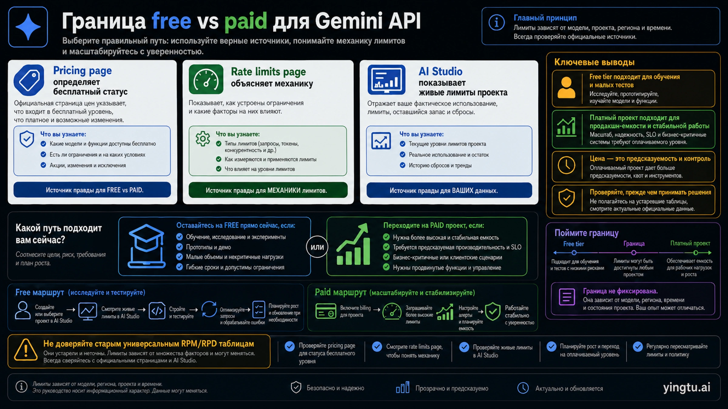 Граница между бесплатным тарифом Gemini API и платным проектом