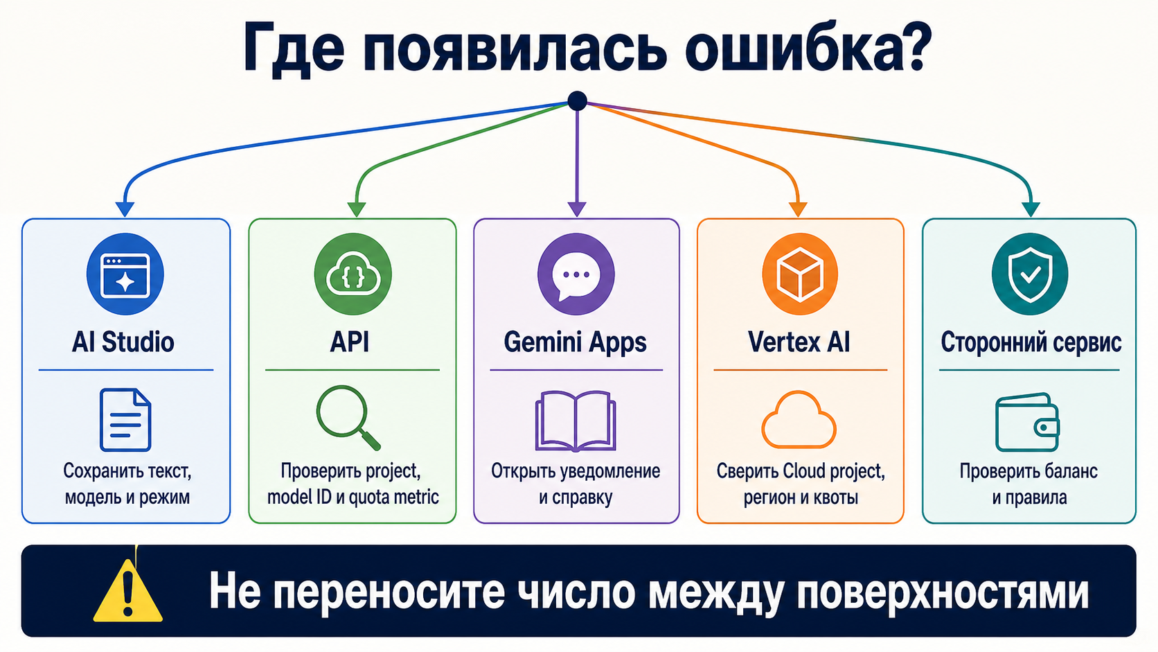 Схема диагностики лимита Nano Banana по поверхности, проекту и метрике
