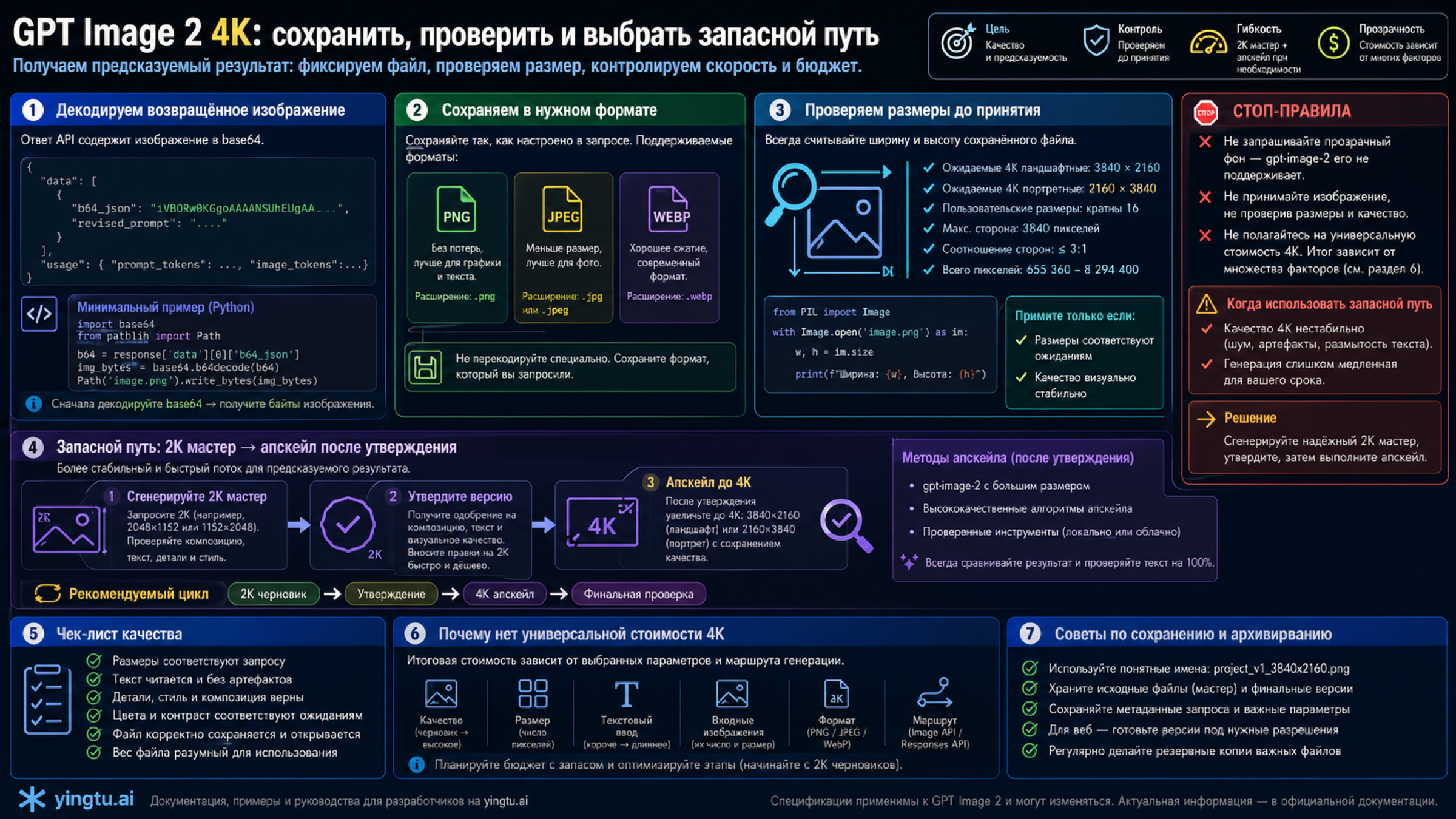 Чеклист сохранения, проверки и fallback для GPT Image 2 4K