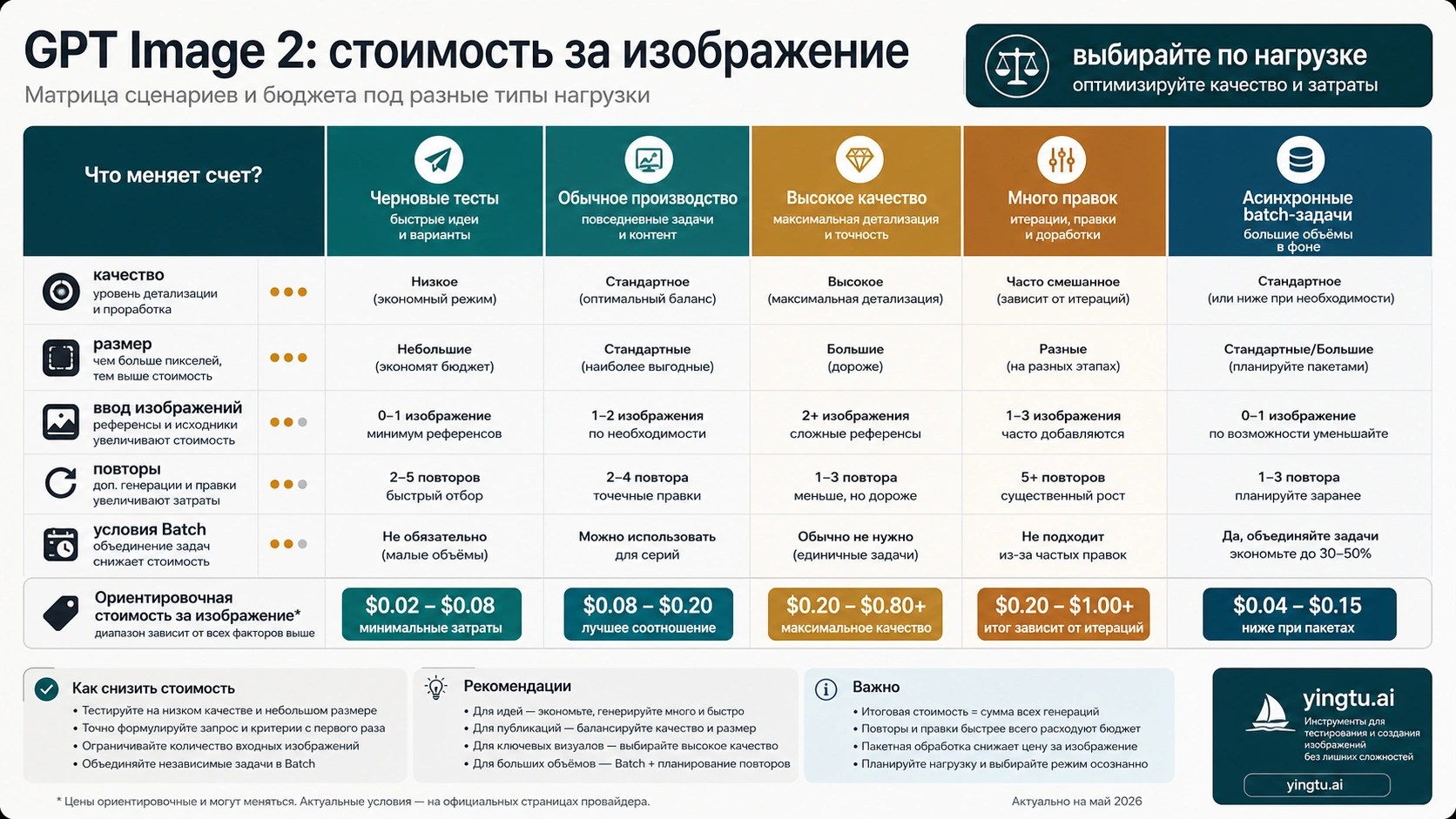Матрица рабочих нагрузок GPT Image 2: какие факторы меняют стоимость изображения