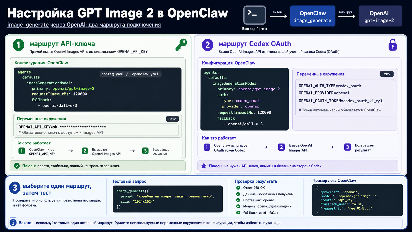 Setup board for configuring OpenClaw image_generate with openai/gpt-image-2 through API key or Codex OAuth.