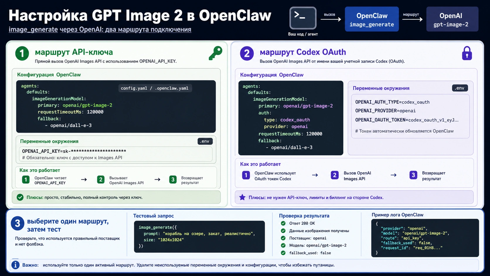 Setup board for configuring OpenClaw image_generate with openai/gpt-image-2 through API key or Codex OAuth.