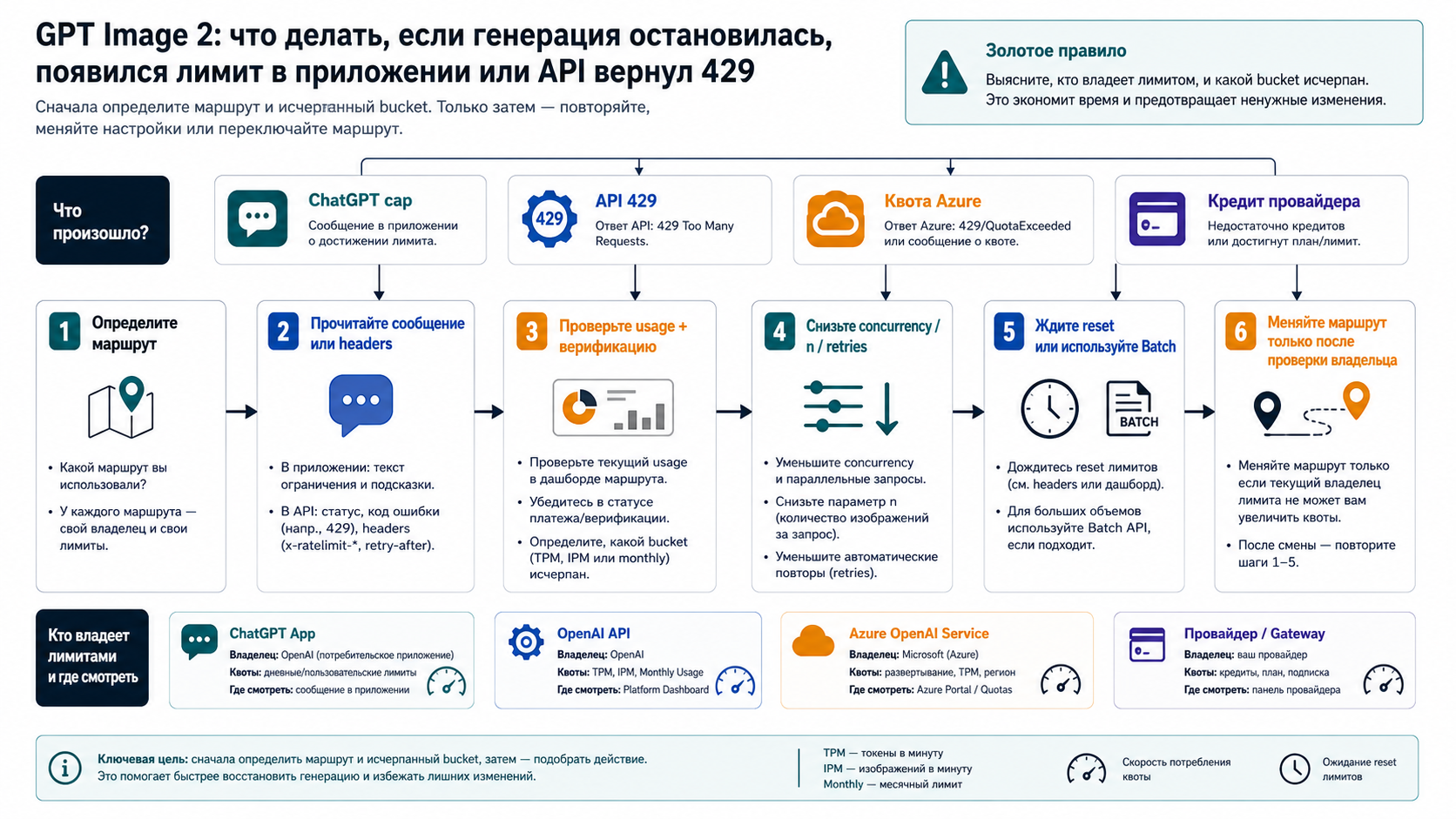 GPT Image 2 limit recovery tree for ChatGPT caps API 429 monthly usage and provider quotas