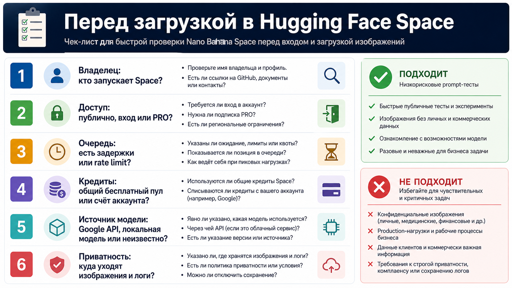 Чеклист проверки Hugging Face Space перед загрузкой изображения