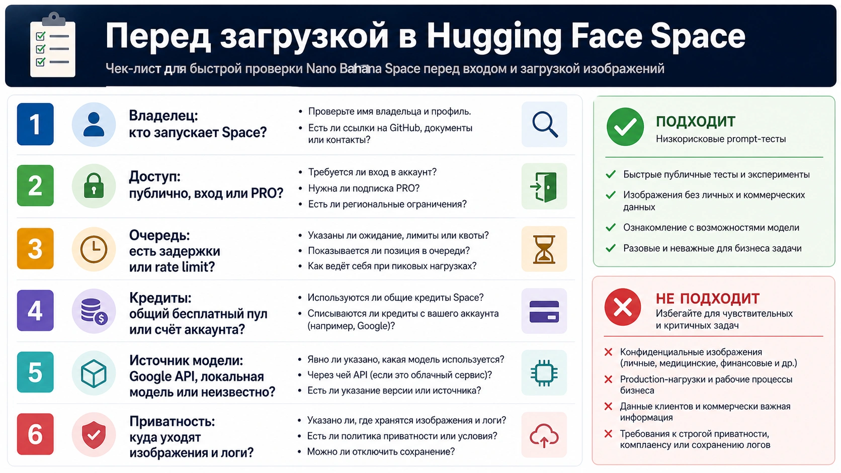 Чеклист проверки Hugging Face Space перед загрузкой изображения