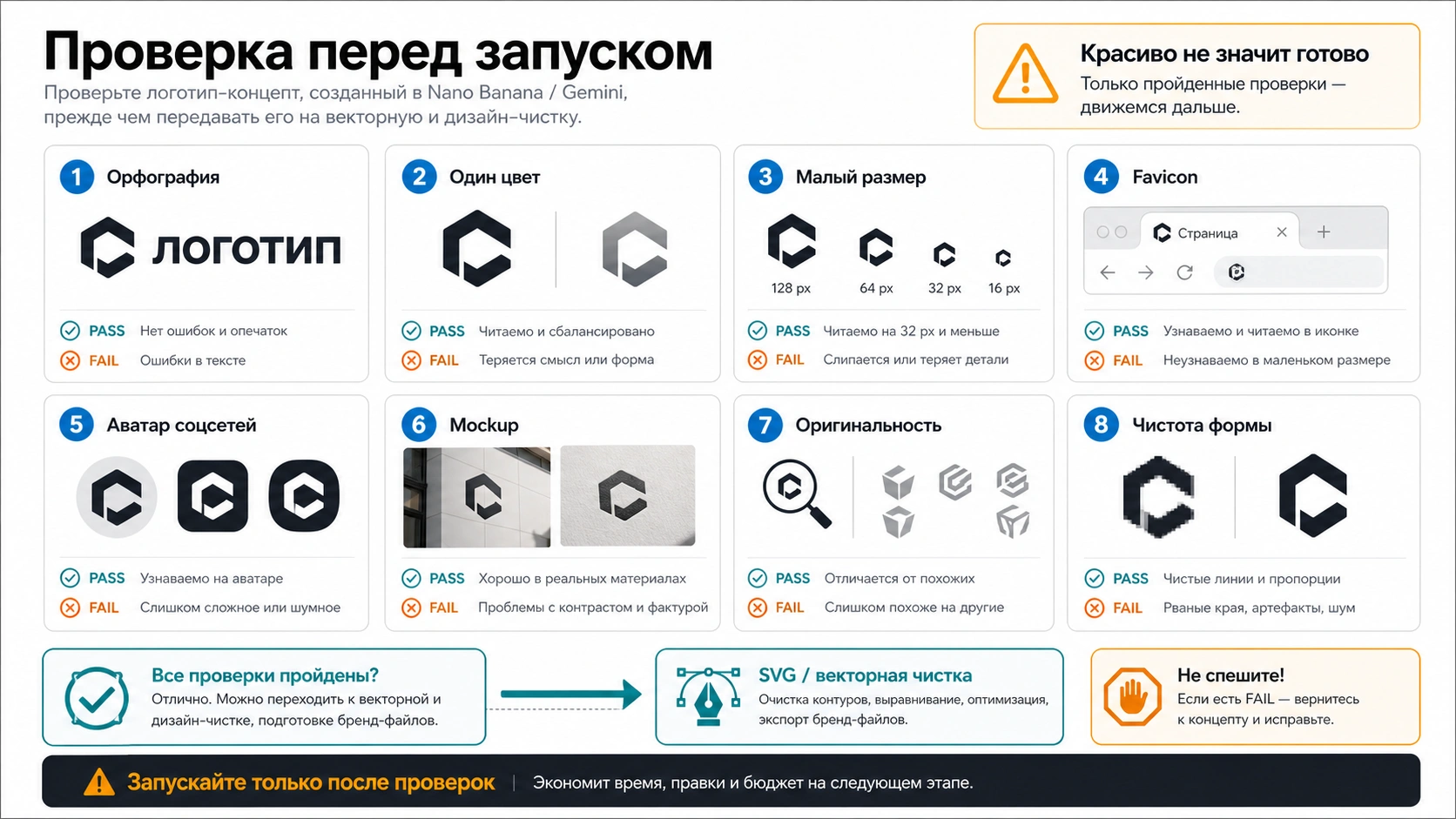 Список проверки концепта Nano Banana перед превращением в бренд-файл