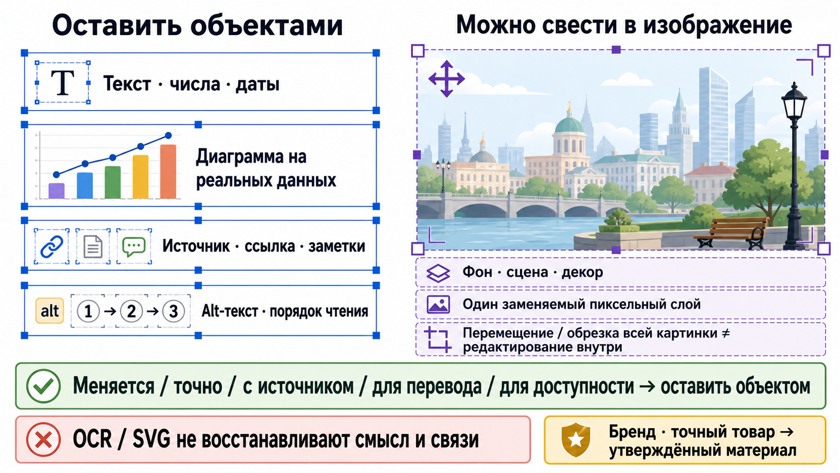 Что оставлять редактируемыми объектами, а что можно объединить в изображение