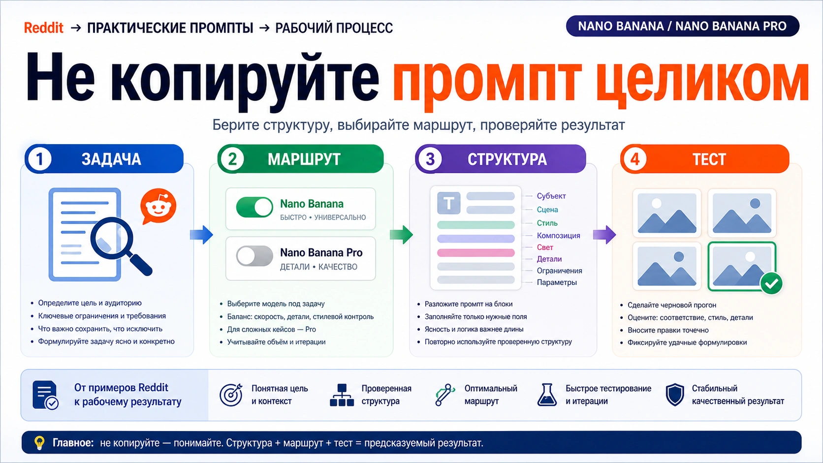 Промпты Nano Banana с Reddit: копируйте схему, а не весь текст