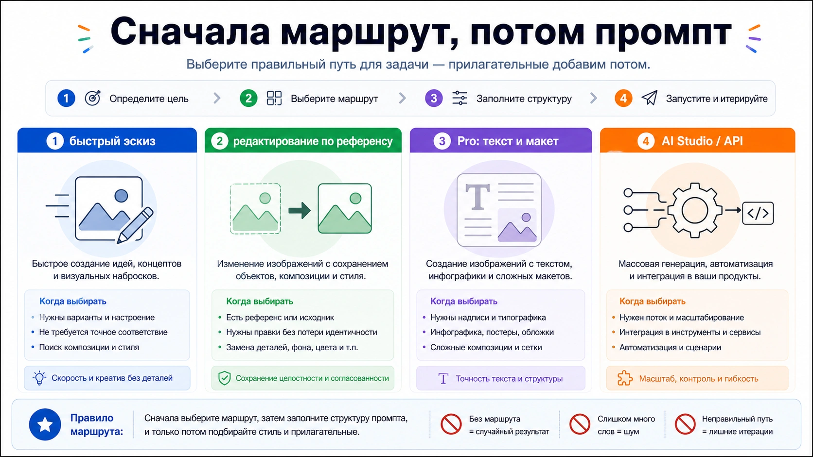 Матрица выбора маршрута для Gemini app, референсов, Pro и AI Studio API